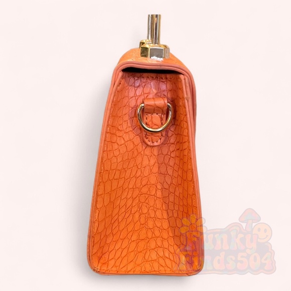 Badgley Mischka Orange Croc-Embossed Vegan Leather Mini Tote w/ Crossbody Strap - Picture 4 of 11